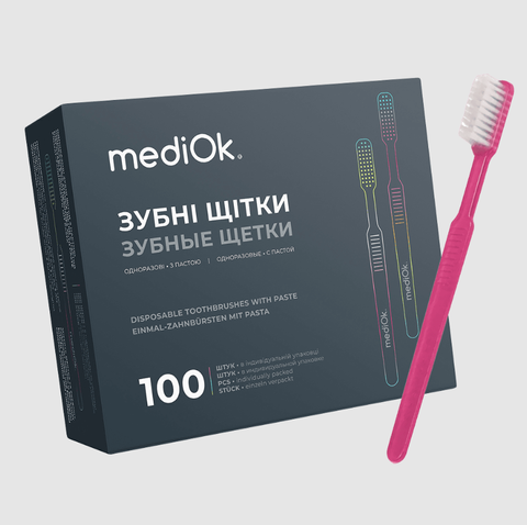 Одноразовая зубная щетка с пастой MediOk (Розовая) 20858 фото