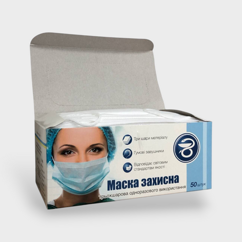 Маски медичні білого кольору, 50 шт/уп 15084 фото